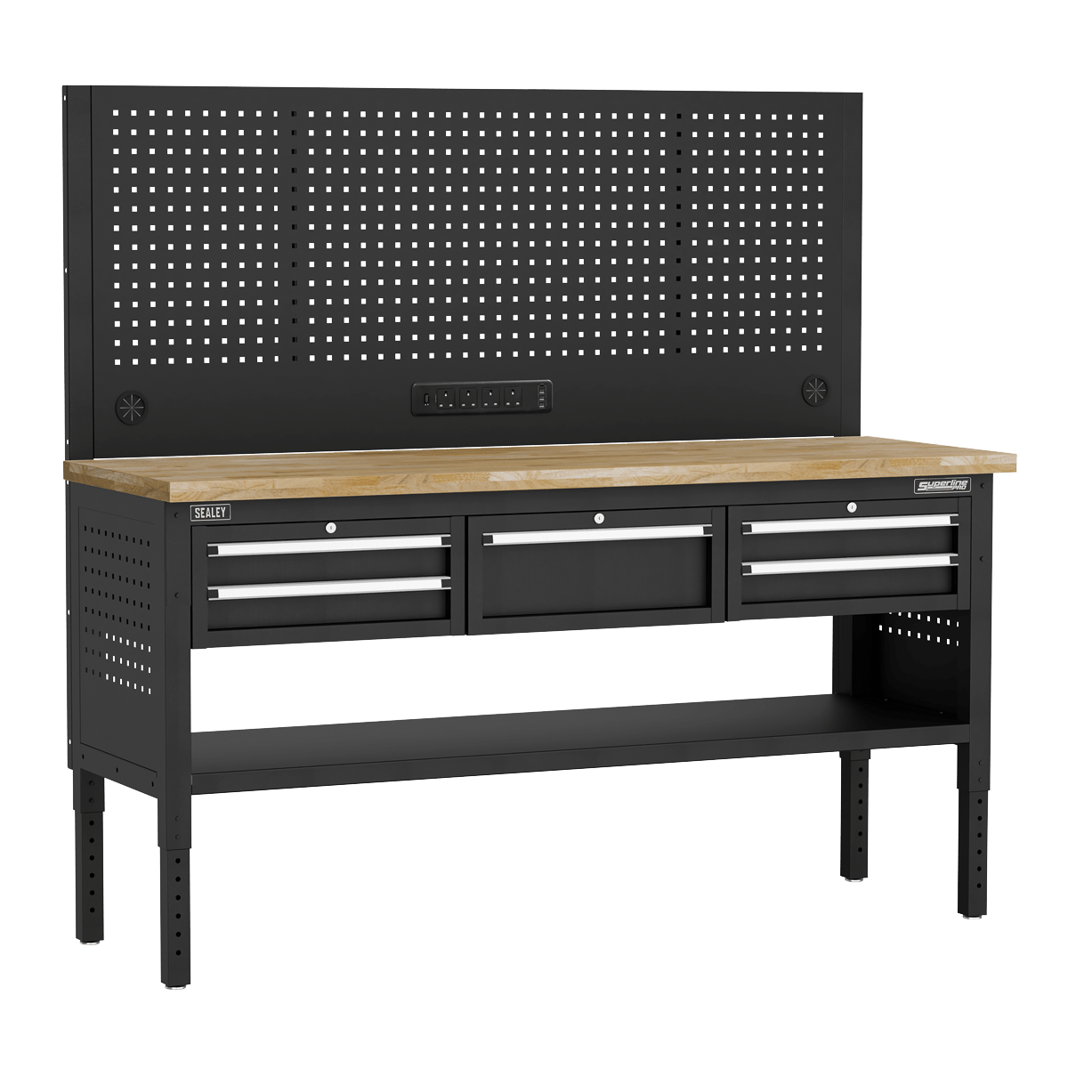 Sealey APMWB72COMBO3W Superline PRO® Modular Adjustable-Height Workbench with 5 Drawers & Wooden Worktop 1830mm - APMWB72COMBO3W - Sealey Tools UK - Trade Counter Direct
