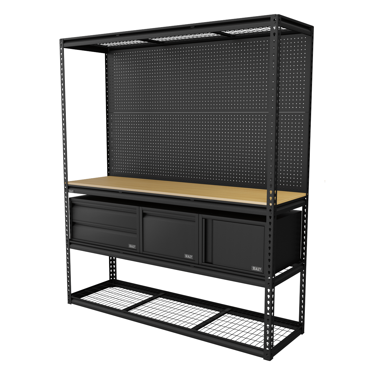 Sealey APMWBCOMBO1 Heavy-Duty Modular Workbench & Racking Kit with 3 Storage Units - APMWBCOMBO1 - Sealey Tools UK - Trade Counter Direct