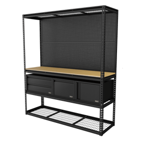 Sealey APMWBCOMBO1 Heavy-Duty Modular Workbench & Racking Kit with 3 Storage Units - APMWBCOMBO1 - Sealey Tools UK - Trade Counter Direct