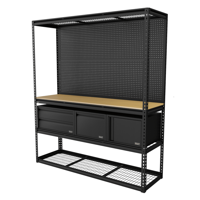 Sealey APMWBCOMBO1 Heavy-Duty Modular Workbench & Racking Kit with 3 Storage Units - APMWBCOMBO1 - Sealey Tools UK - Trade Counter Direct