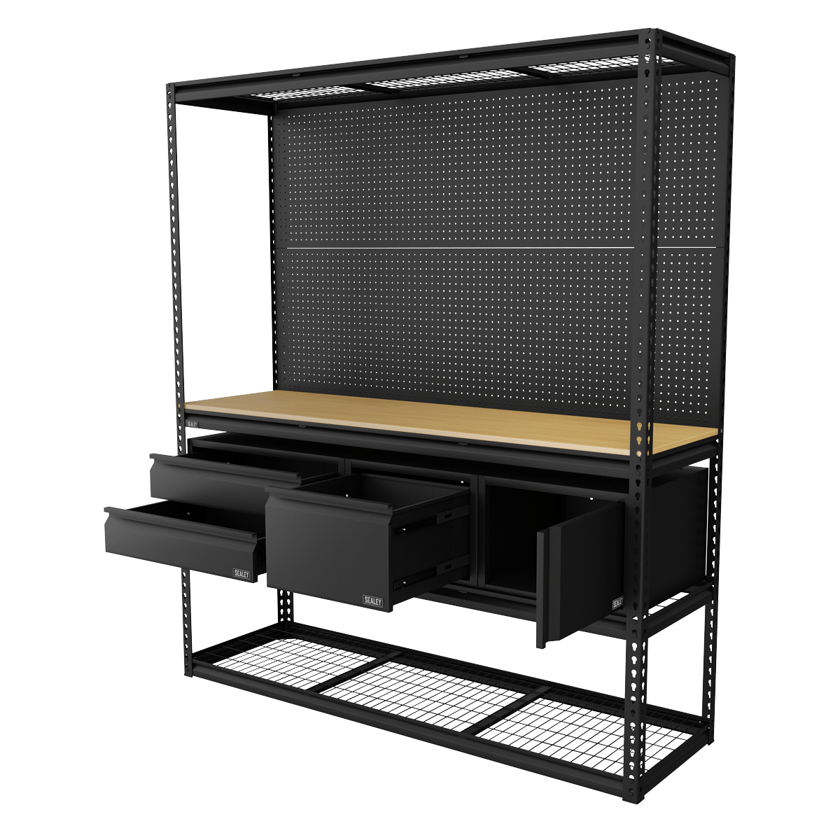 Sealey APMWBCOMBO1 Heavy-Duty Modular Workbench & Racking Kit with 3 Storage Units - APMWBCOMBO1 - Sealey Tools UK - Trade Counter Direct