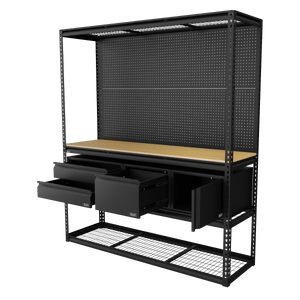 Sealey APMWBCOMBO1 Heavy-Duty Modular Workbench & Racking Kit with 3 Storage Units - APMWBCOMBO1 - Sealey Tools UK - Trade Counter Direct