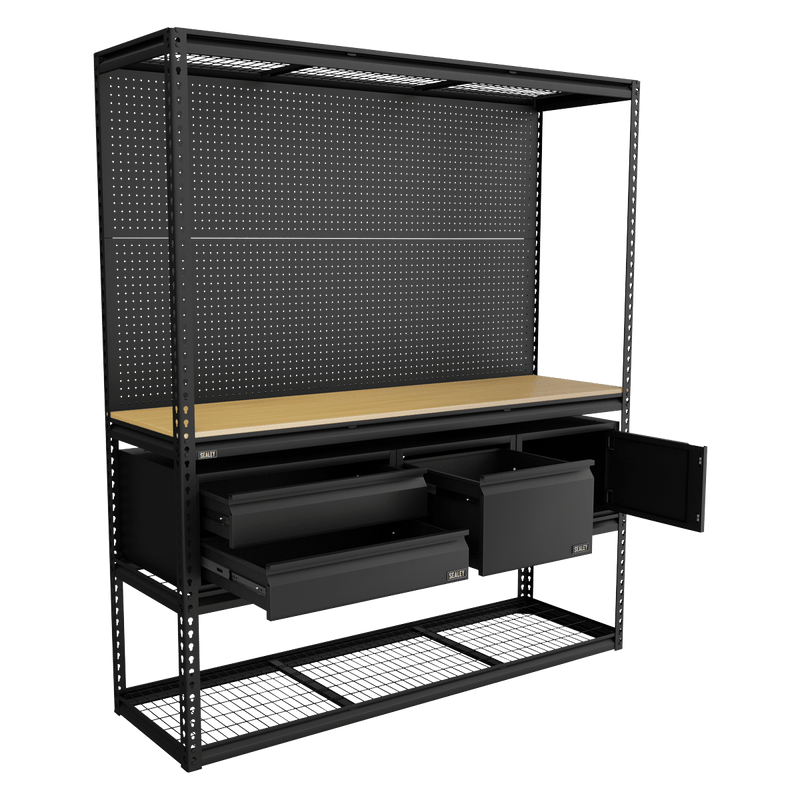 Sealey APMWBCOMBO1 Heavy-Duty Modular Workbench & Racking Kit with 3 Storage Units - APMWBCOMBO1 - Sealey Tools UK - Trade Counter Direct