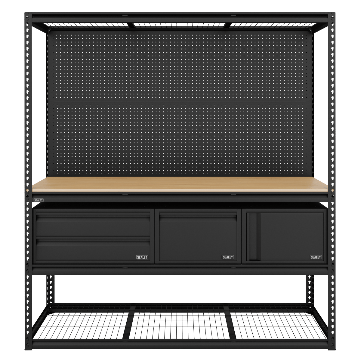 Sealey APMWBCOMBO1 Heavy-Duty Modular Workbench & Racking Kit with 3 Storage Units - APMWBCOMBO1 - Sealey Tools UK - Trade Counter Direct