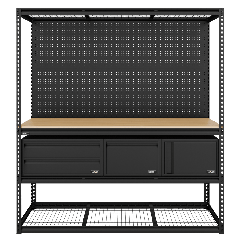 Sealey APMWBCOMBO1 Heavy-Duty Modular Workbench & Racking Kit with 3 Storage Units - APMWBCOMBO1 - Sealey Tools UK - Trade Counter Direct