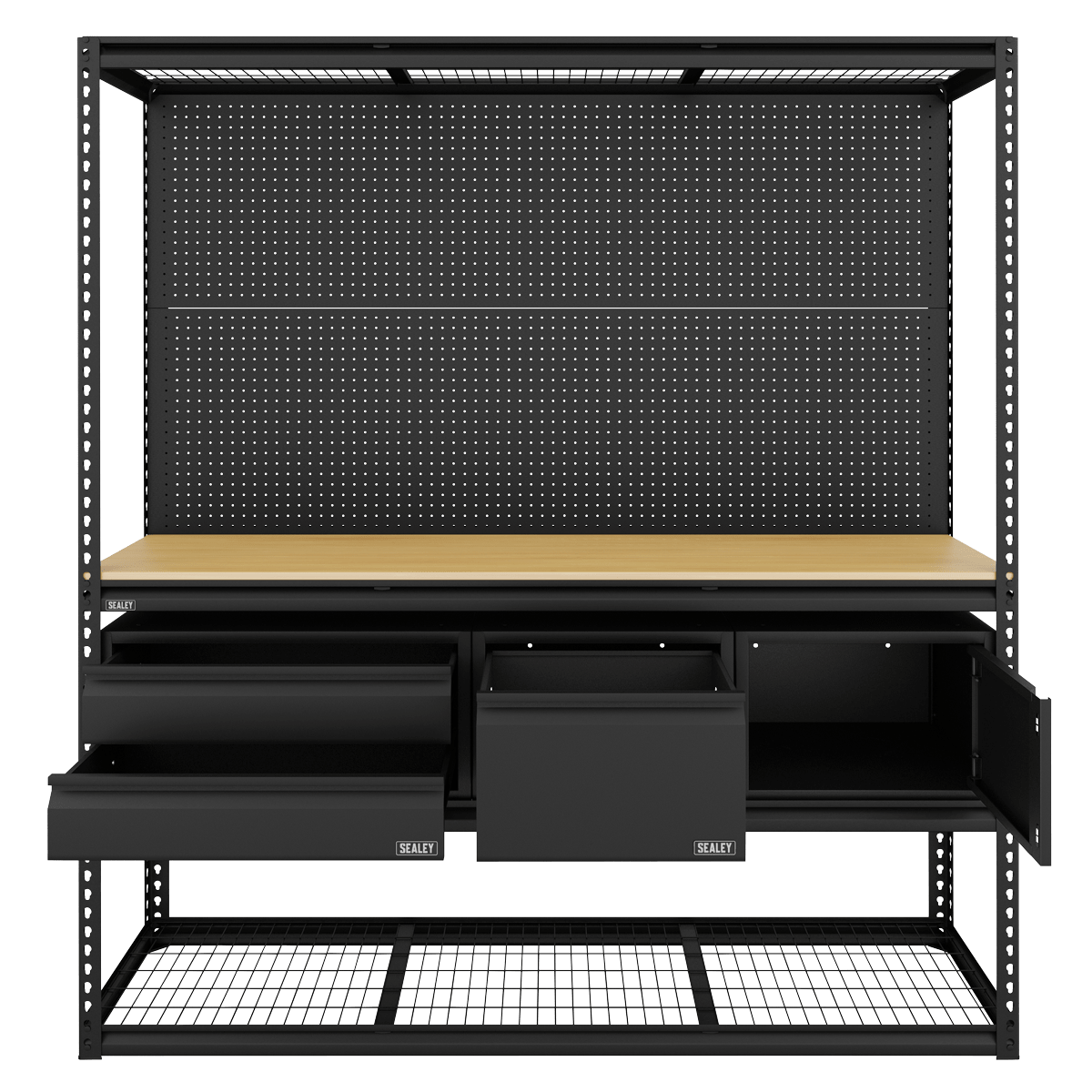 Sealey APMWBCOMBO1 Heavy-Duty Modular Workbench & Racking Kit with 3 Storage Units - APMWBCOMBO1 - Sealey Tools UK - Trade Counter Direct