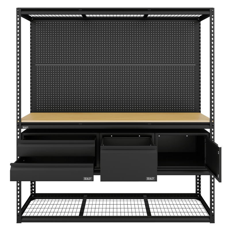 Sealey APMWBCOMBO1 Heavy-Duty Modular Workbench & Racking Kit with 3 Storage Units - APMWBCOMBO1 - Sealey Tools UK - Trade Counter Direct