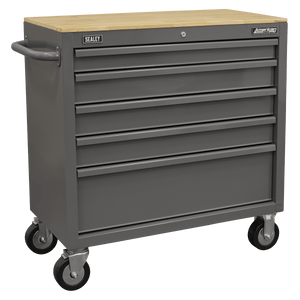Sealey APMWS1G American PRO® Mobile Workstation with Wooden Worktop 5 Drawer - Grey - APMWS1G - Sealey Tools UK - Trade Counter Direct