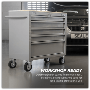 Sealey APMWS1G American PRO® Mobile Workstation with Wooden Worktop 5 Drawer - Grey - APMWS1G - Sealey Tools UK - Trade Counter Direct