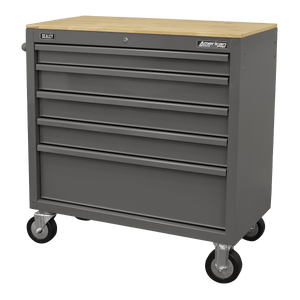 Sealey APMWS1G American PRO® Mobile Workstation with Wooden Worktop 5 Drawer - Grey - APMWS1G - Sealey Tools UK - Trade Counter Direct