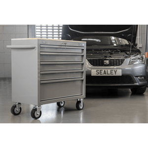 Sealey APMWS1G American PRO® Mobile Workstation with Wooden Worktop 5 Drawer - Grey - APMWS1G - Sealey Tools UK - Trade Counter Direct