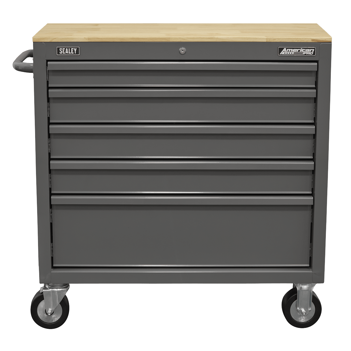 Sealey APMWS1G American PRO® Mobile Workstation with Wooden Worktop 5 Drawer - Grey - APMWS1G - Sealey Tools UK - Trade Counter Direct