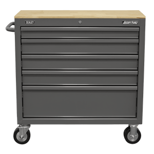 Sealey APMWS1G American PRO® Mobile Workstation with Wooden Worktop 5 Drawer - Grey - APMWS1G - Sealey Tools UK - Trade Counter Direct