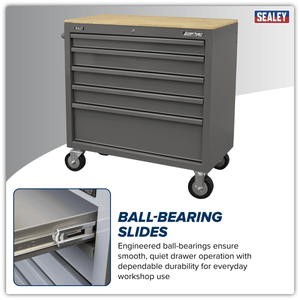 Sealey APMWS1G American PRO® Mobile Workstation with Wooden Worktop 5 Drawer - Grey - APMWS1G - Sealey Tools UK - Trade Counter Direct