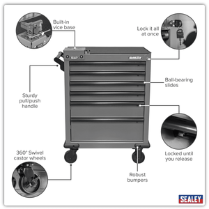Sealey APMWS2 Superline PRO® Rollcab 6 Drawer with Vice Base - Grey/Black - APMWS2 - Sealey Tools UK - Trade Counter Direct