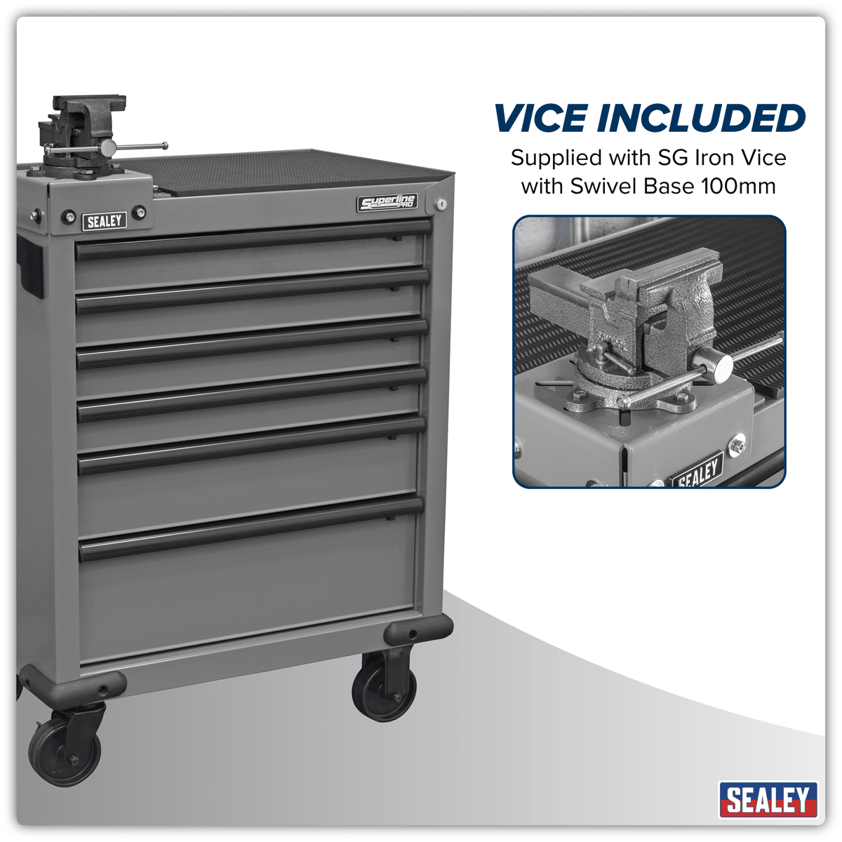 Sealey APMWS2COMBO Superline PRO® Rollcab 6 Drawer with SG Swivel Base 100mm Vice - APMWS2COMBO - Sealey Tools UK - Trade Counter Direct
