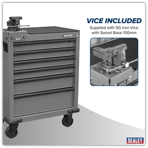 Sealey APMWS2COMBO Superline PRO® Rollcab 6 Drawer with SG Swivel Base 100mm Vice - APMWS2COMBO - Sealey Tools UK - Trade Counter Direct