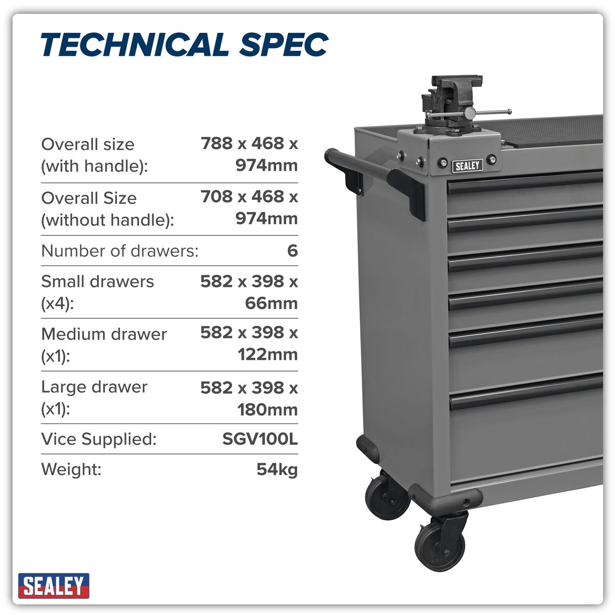 Sealey APMWS2COMBO Superline PRO® Rollcab 6 Drawer with SG Swivel Base 100mm Vice - APMWS2COMBO - Sealey Tools UK - Trade Counter Direct