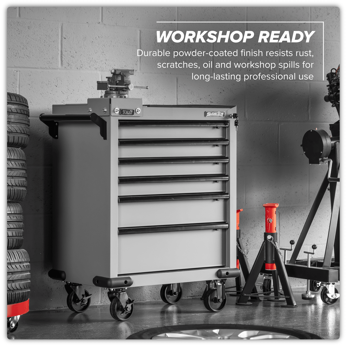 Sealey APMWS2COMBO Superline PRO® Rollcab 6 Drawer with SG Swivel Base 100mm Vice - APMWS2COMBO - Sealey Tools UK - Trade Counter Direct
