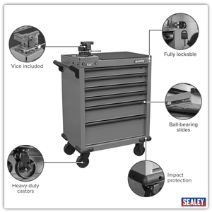 Sealey APMWS2COMBO Superline PRO® Rollcab 6 Drawer with SG Swivel Base 100mm Vice - APMWS2COMBO - Sealey Tools UK - Trade Counter Direct