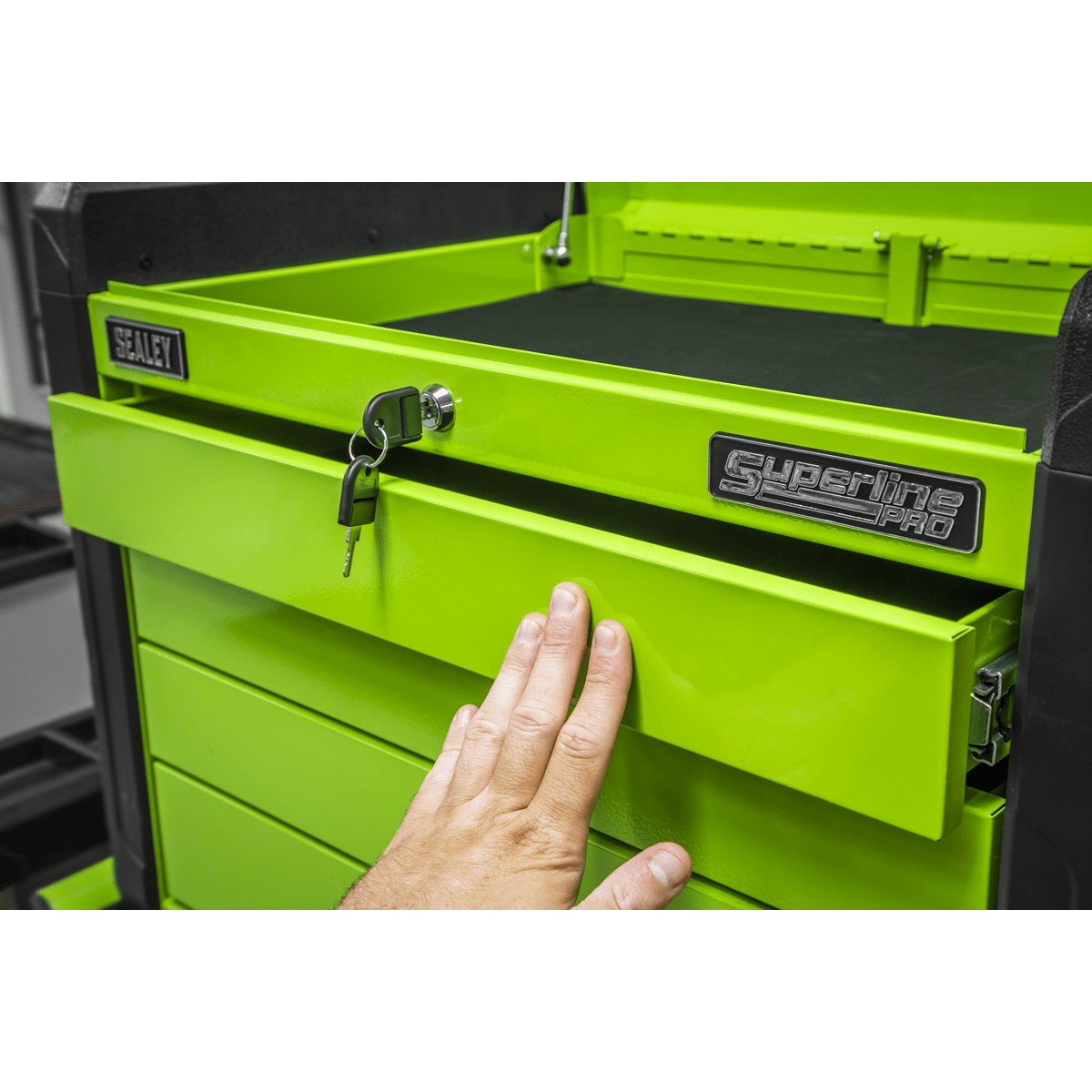 Sealey APPD4G Superline PRO® Push-to-Open Topchest 4 Drawer - Green - APPD4G - Sealey Tools UK - Trade Counter Direct