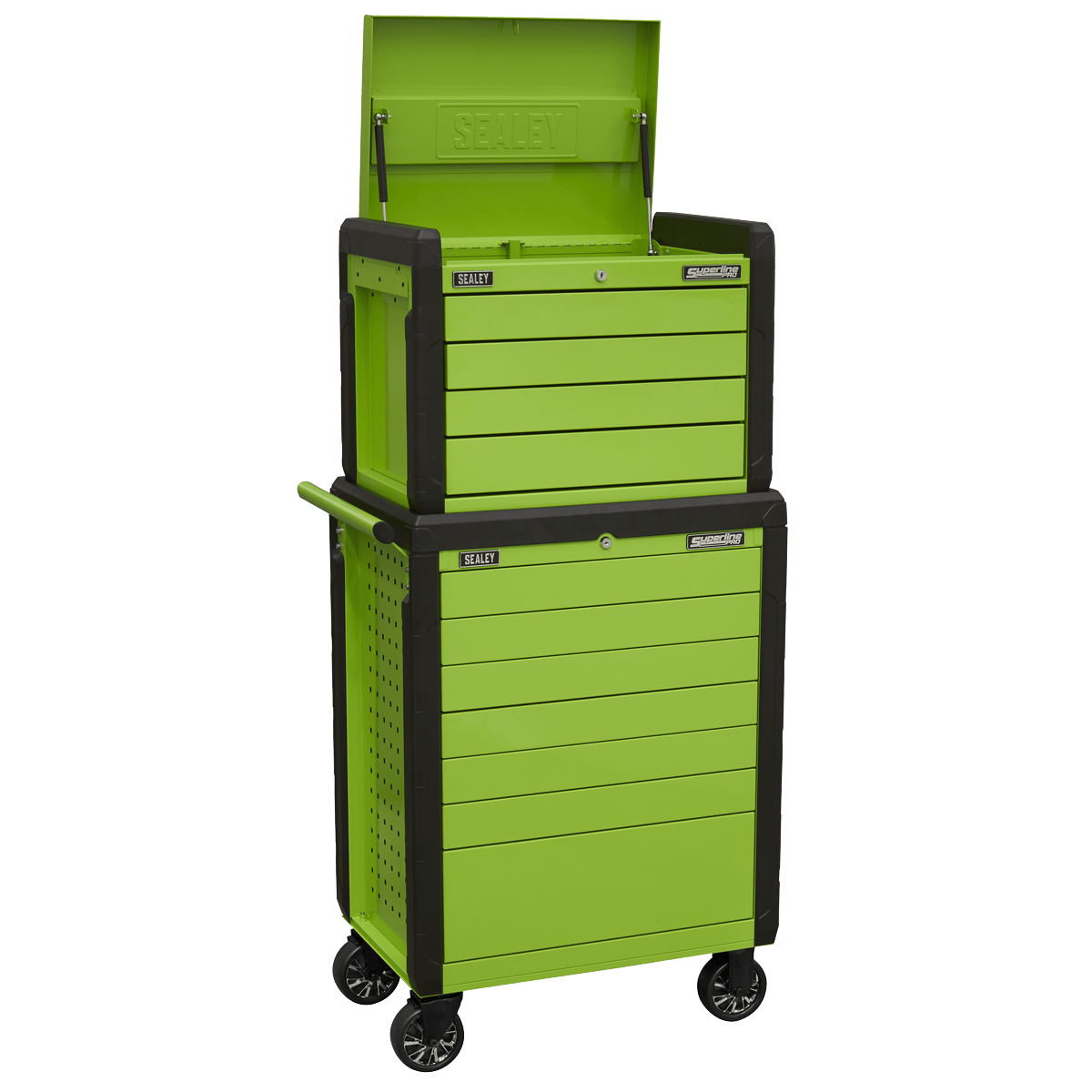 Sealey APPDSTACKG Superline PRO® Push-To-Open Topchest & Rollcab Combination 11 Drawer - Green - APPDSTACKG - Sealey Tools UK - Trade Counter Direct