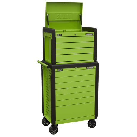 Sealey APPDSTACKG Superline PRO® Push-To-Open Topchest & Rollcab Combination 11 Drawer - Green - APPDSTACKG - Sealey Tools UK - Trade Counter Direct