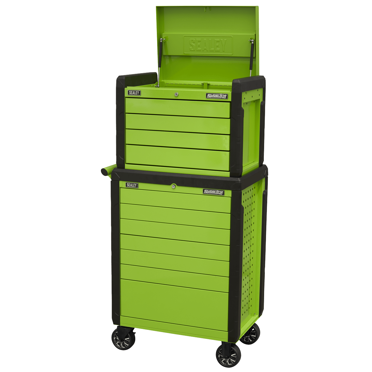 Sealey APPDSTACKG Superline PRO® Push-To-Open Topchest & Rollcab Combination 11 Drawer - Green - APPDSTACKG - Sealey Tools UK - Trade Counter Direct