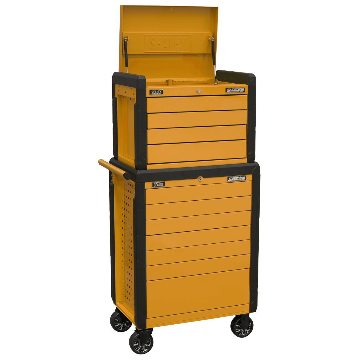 Sealey APPDSTACKO Superline PRO® Push-To-Open Topchest & Rollcab Combination 11 Drawer - Orange - APPDSTACKO - Sealey Tools UK - Trade Counter Direct