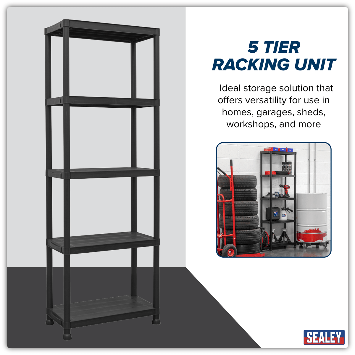 Sealey APPR5 Plastic Racking Unit with 5 Shelves 25kg Capacity Per Level - APPR5 - Sealey Tools UK - Trade Counter Direct