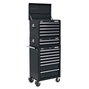 Sealey APSTACKTB Superline PRO® Topchest, Mid-Box Tool Chest & Rollcab Combination 14 Drawer - Black - APSTACKTB - Sealey Tools UK - Trade Counter Direct