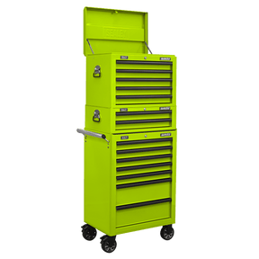 Sealey APSTACKTHV Superline PRO® Topchest, Mid-Box Tool Chest & Rollcab Combination 14 Drawer - Green - APSTACKTHV - Sealey Tools UK - Trade Counter Direct