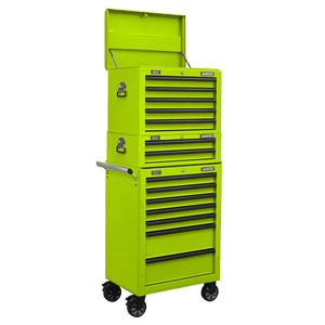 Sealey APSTACKTHV Superline PRO® Topchest, Mid-Box Tool Chest & Rollcab Combination 14 Drawer - Green - APSTACKTHV - Sealey Tools UK - Trade Counter Direct