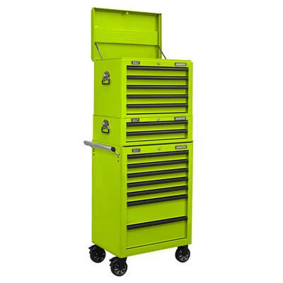 Sealey APSTACKTHV Superline PRO® Topchest, Mid-Box Tool Chest & Rollcab Combination 14 Drawer - Green - APSTACKTHV - Sealey Tools UK - Trade Counter Direct