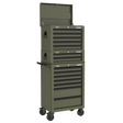 Sealey APSTACKTK Superline PRO® Topchest, Mid-Box Tool Chest & Rollcab Combination 14 Drawer - Khaki - APSTACKTK - Sealey Tools UK - Trade Counter Direct