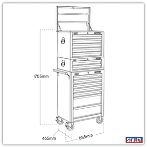Sealey APSTACKTO Superline PRO® Topchest, Mid-Box Tool Chest & Rollcab Combination 14 Drawer - Orange - APSTACKTO - Sealey Tools UK - Trade Counter Direct