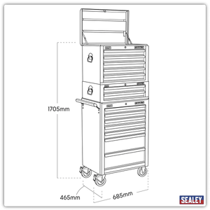 Sealey APSTACKTR Superline PRO® Topchest, Mid-Box Tool Chest & Rollcab Combination 14 Drawer - Red - APSTACKTR - Sealey Tools UK - Trade Counter Direct