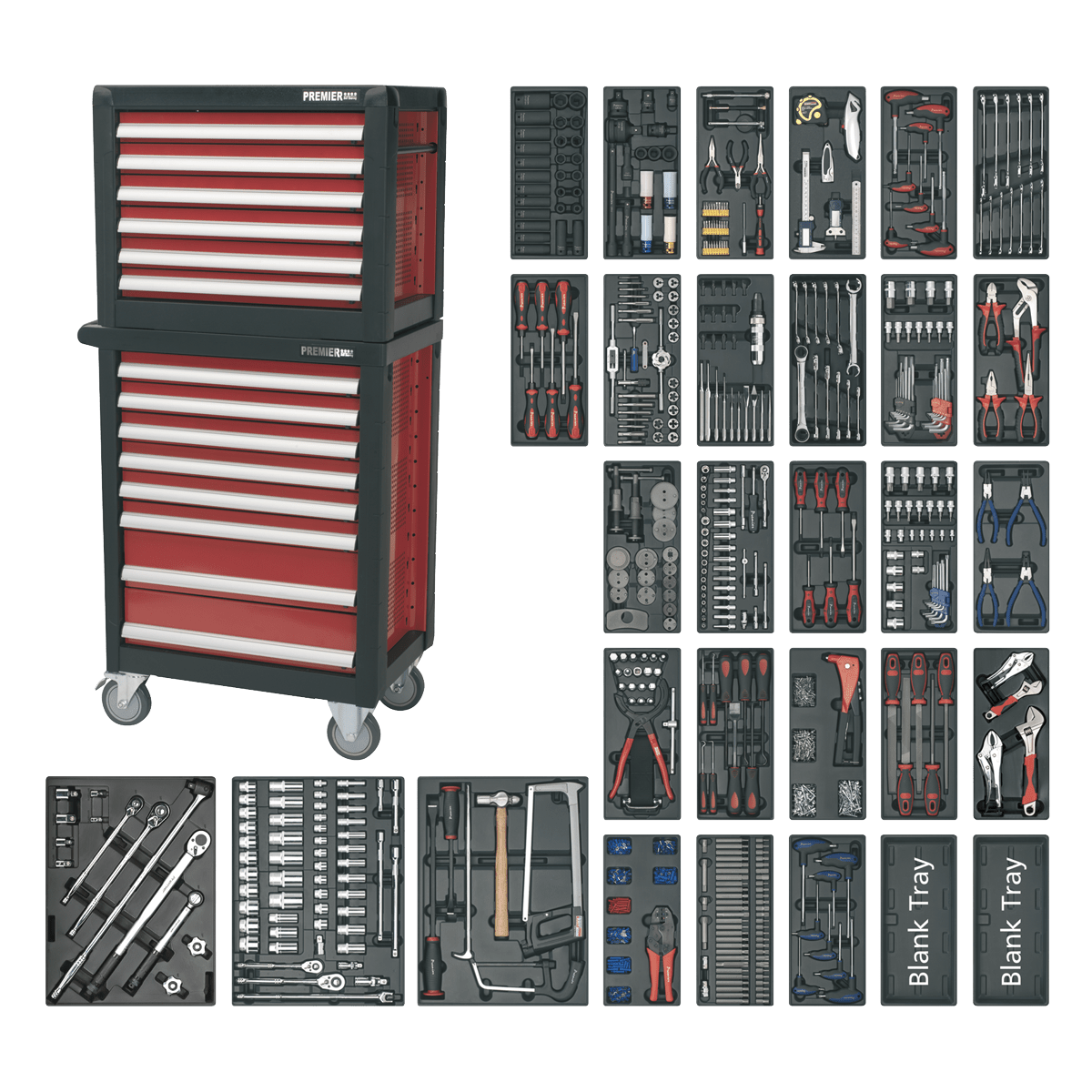 Sealey APTTC02 Premier™ Topchest & Rollcab Combination 14 Drawer with 1233pc Tool Kit - APTTC02 - Sealey Tools UK - Trade Counter Direct