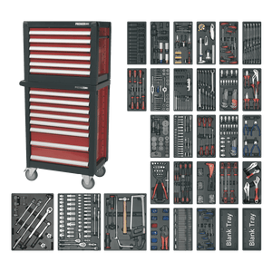 Sealey APTTC02 Premier™ Topchest & Rollcab Combination 14 Drawer with 1233pc Tool Kit - APTTC02 - Sealey Tools UK - Trade Counter Direct