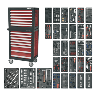 Sealey APTTC02 Premier™ Topchest & Rollcab Combination 14 Drawer with 1233pc Tool Kit - APTTC02 - Sealey Tools UK - Trade Counter Direct