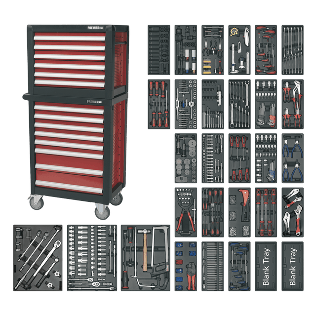Sealey APTTC02 Premier™ Topchest & Rollcab Combination 14 Drawer with 1233pc Tool Kit - APTTC02 - Sealey Tools UK - Trade Counter Direct