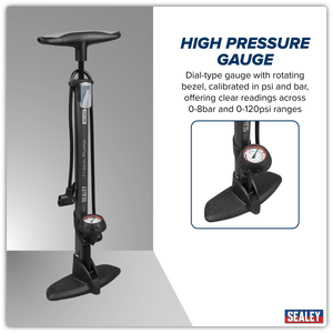 Sealey BC110 Track Pump with Dial Type Pressure Gauge - BC110 - Sealey Tools UK - Trade Counter Direct
