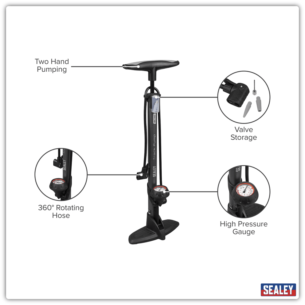 Sealey BC110 Track Pump with Dial Type Pressure Gauge - BC110 - Sealey Tools UK - Trade Counter Direct