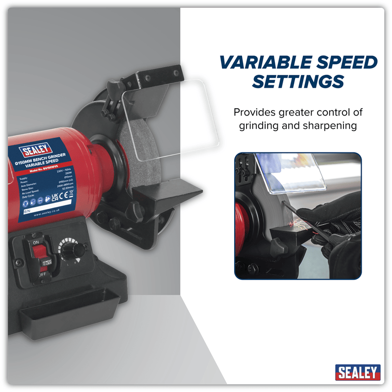 Sealey BG150WVS 150mm Bench Grinder with Variable Speed 250W/230V - BG150WVS - Sealey Tools UK - Trade Counter Direct