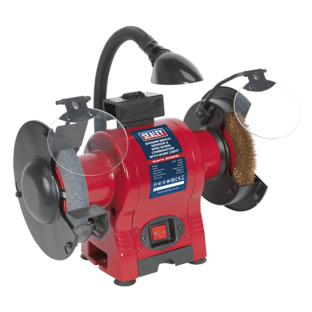 Sealey BG150XWL Bench Grinder Ø150mm & Wire Wheel Combination with Work Light 250W/230V - BG150XWL - Sealey Tools UK - Trade Counter Direct