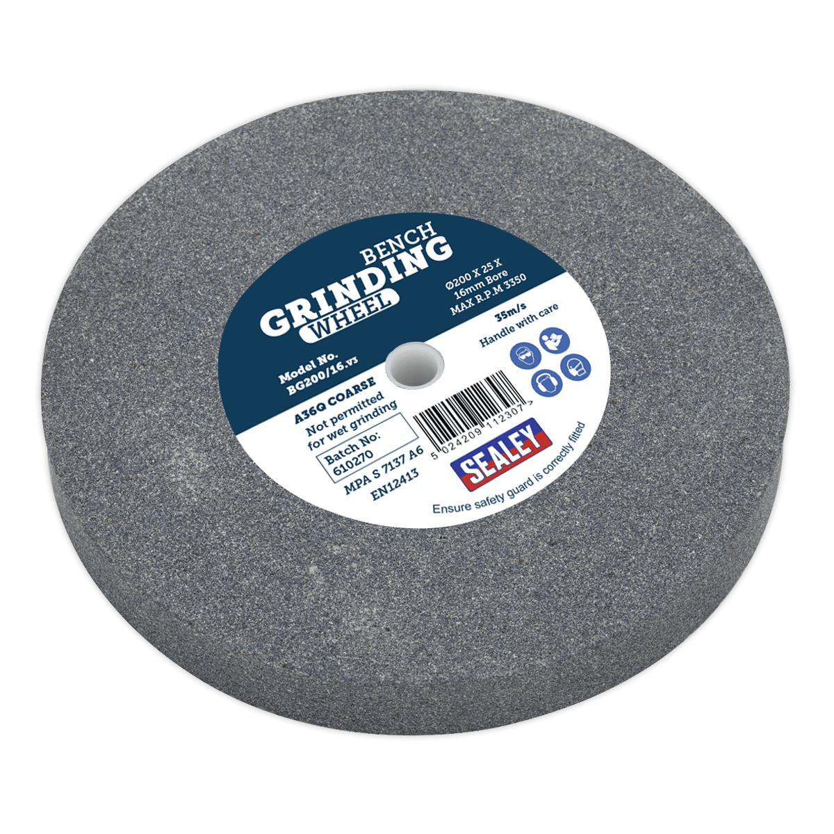 Sealey BG200/16 Grinding Stone Ø200 x 25mm Ø16mm Bore A36Q Coarse - BG200/16 - Sealey Tools UK - Trade Counter Direct