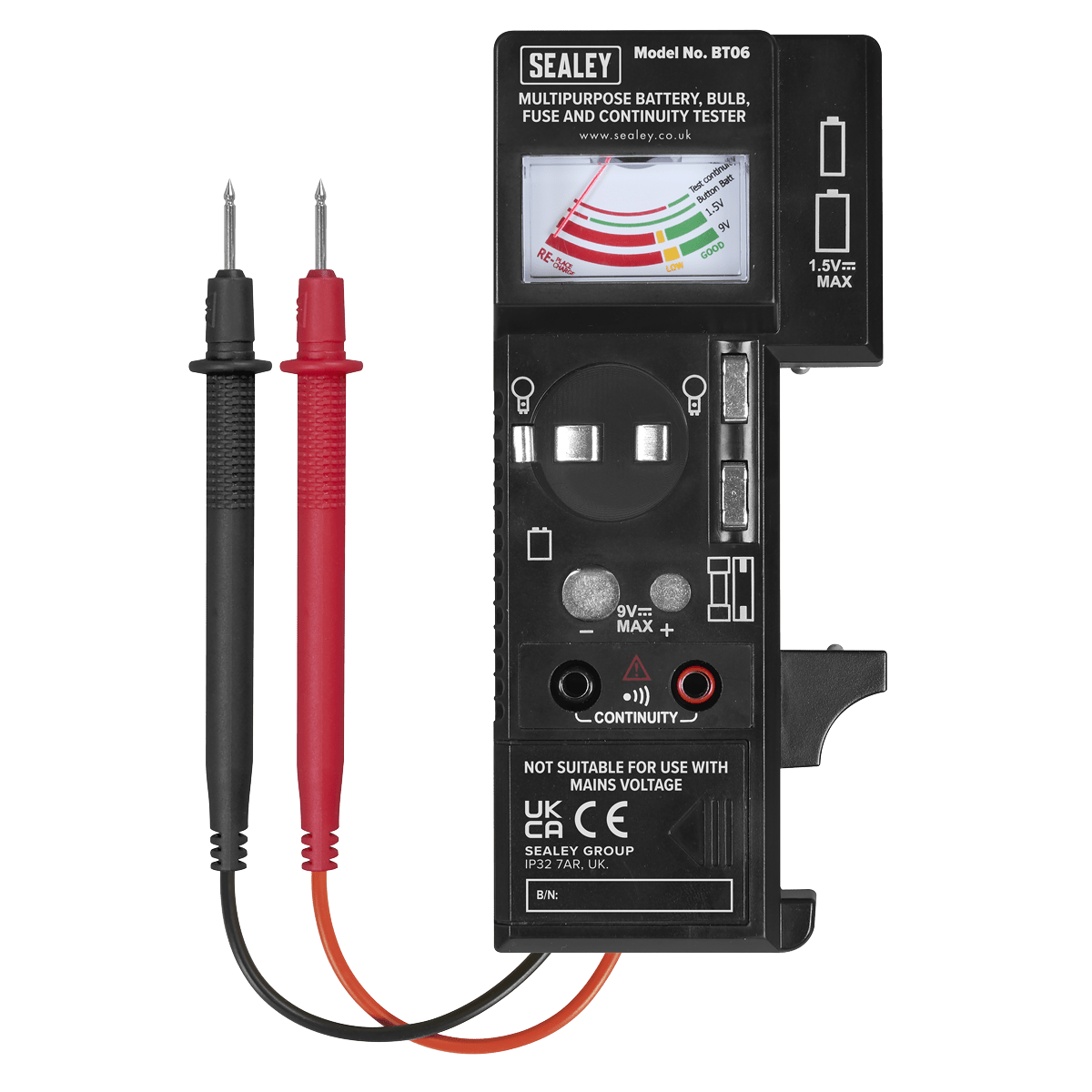 Sealey BT06 Multipurpose Battery, Bulb, Fuse & Continuity Tester - BT06 - Sealey Tools UK - Trade Counter Direct