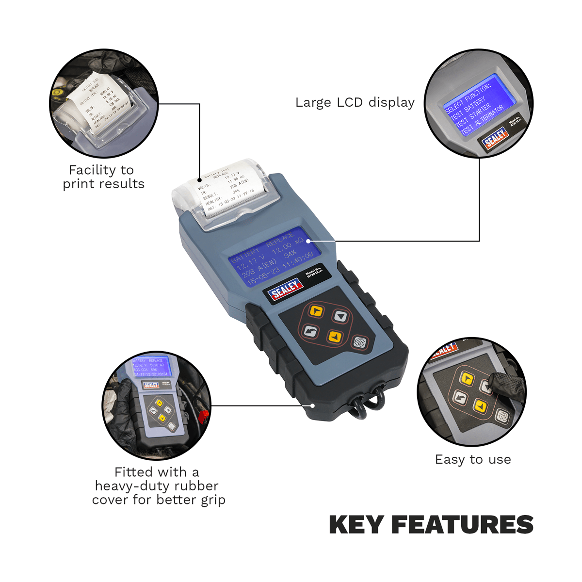 Sealey BT2012 Digital Battery & Alternator/Starter Tester with Printer 12V - BT2012 - Sealey Tools UK - Trade Counter Direct