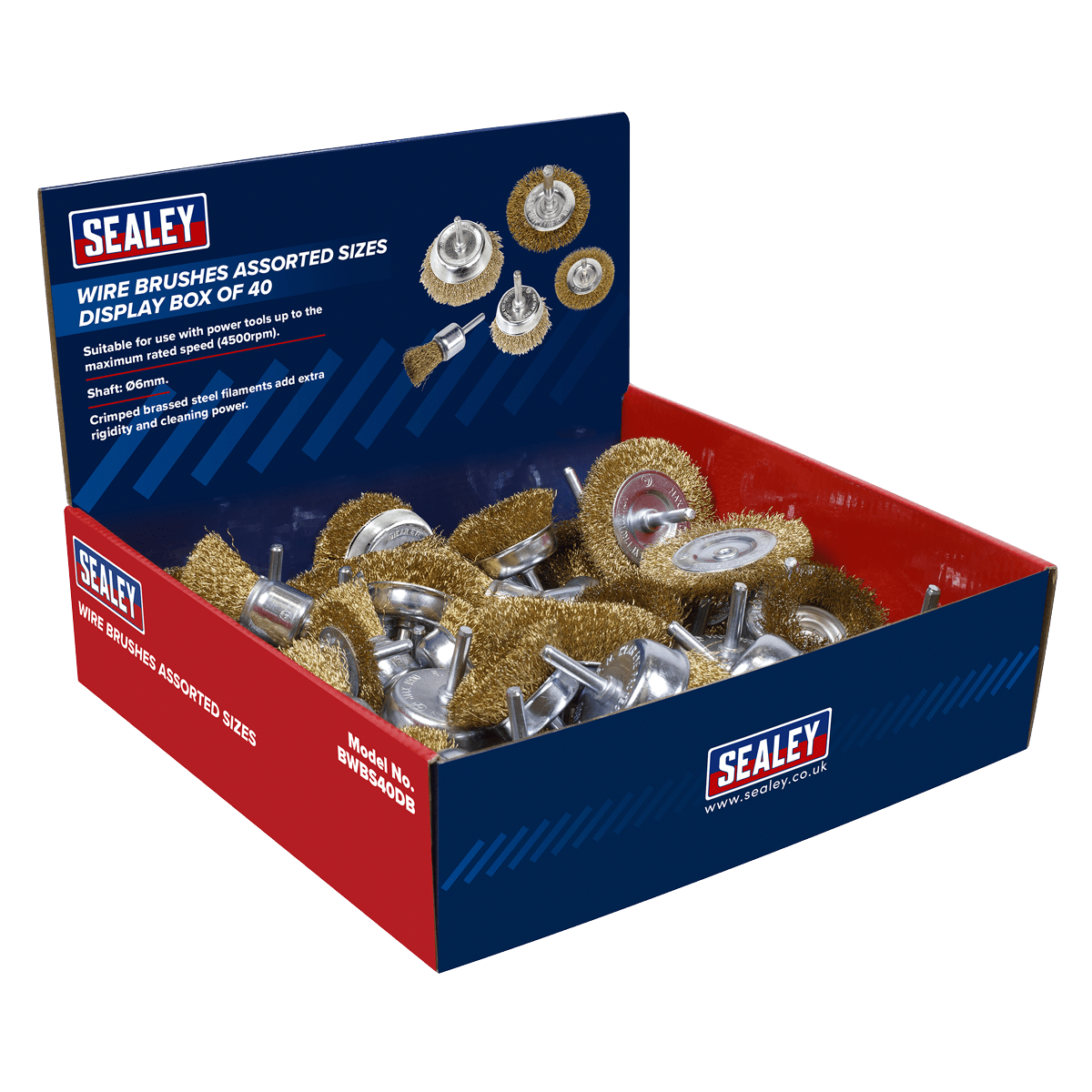 Sealey BWBS40DB Wire Brushes Assorted Sizes Display Box of 40 - BWBS40DB - Sealey Tools UK - Trade Counter Direct