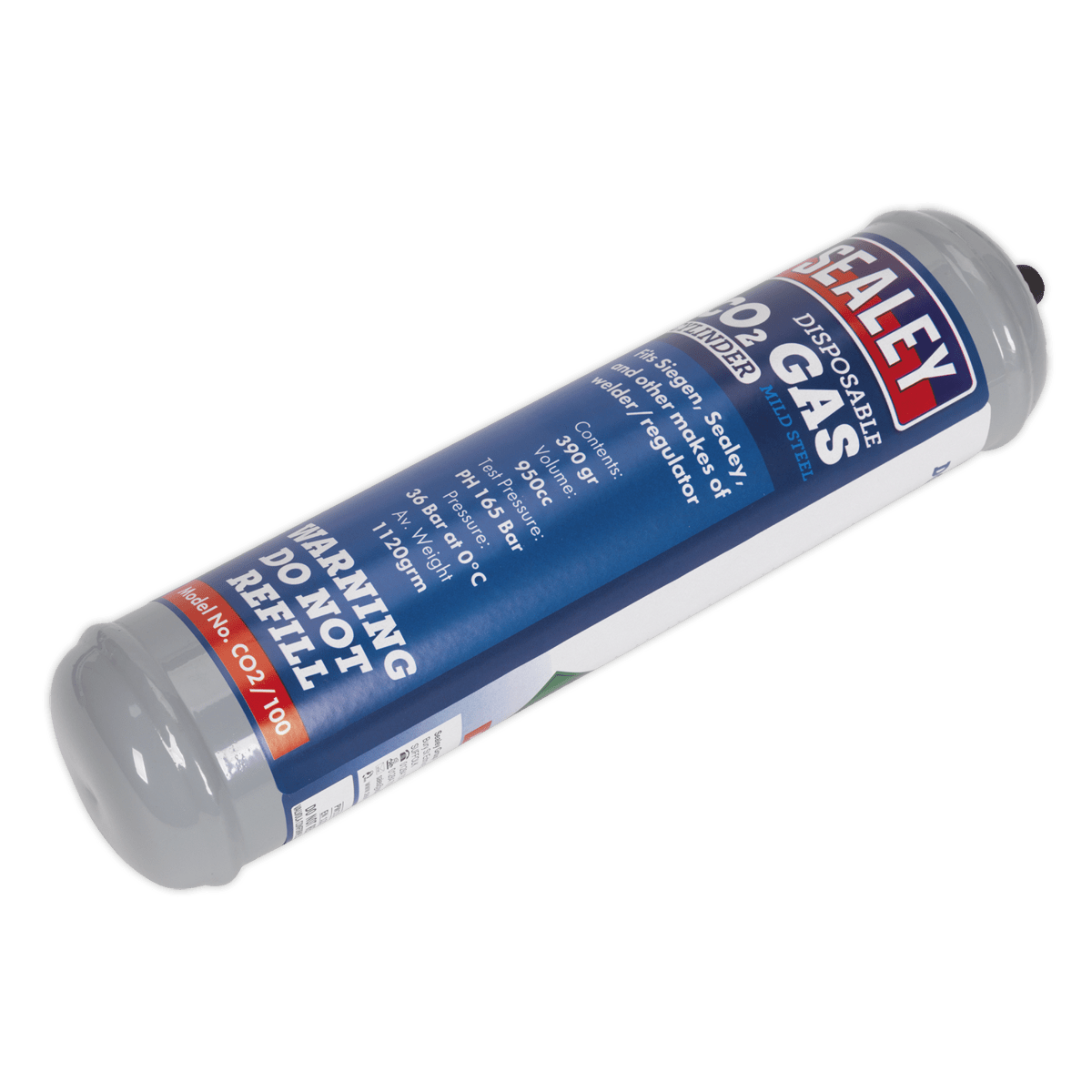 Sealey CO2/100 Gas Cylinder Disposable Carbon Dioxide 390g - CO2/100 - Sealey Tools UK - Trade Counter Direct